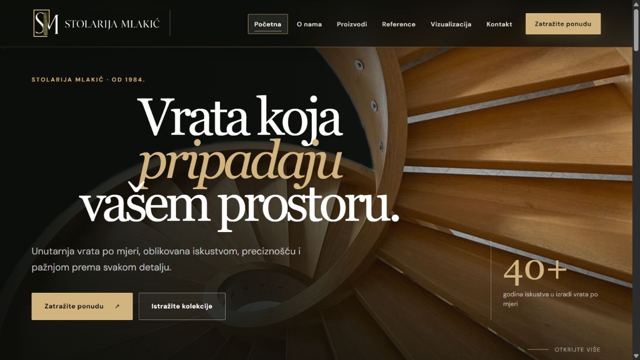 Snimka početne stranice projekta Stolarija Mlakić
