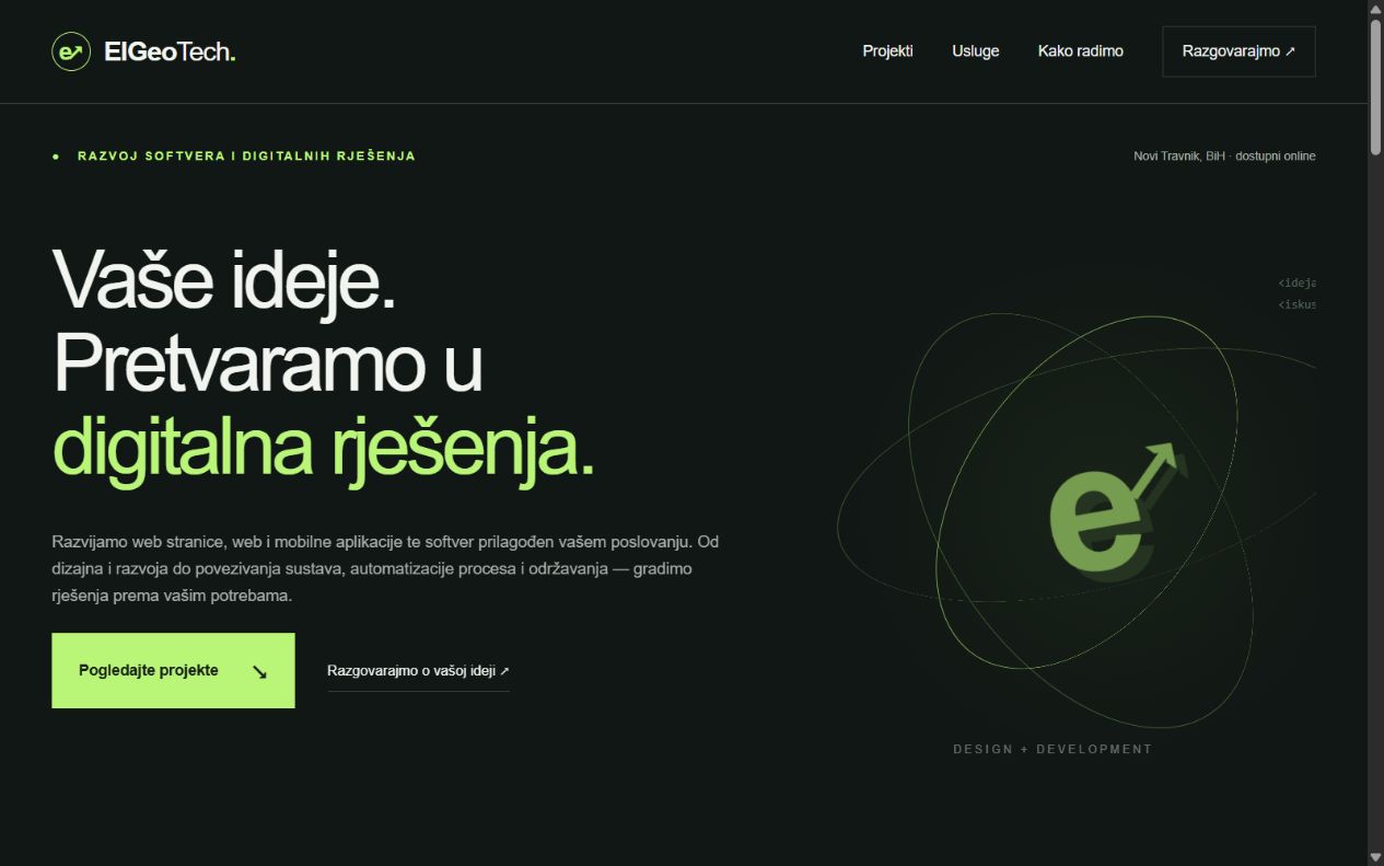 Snimka početne stranice projekta ElGeoTech